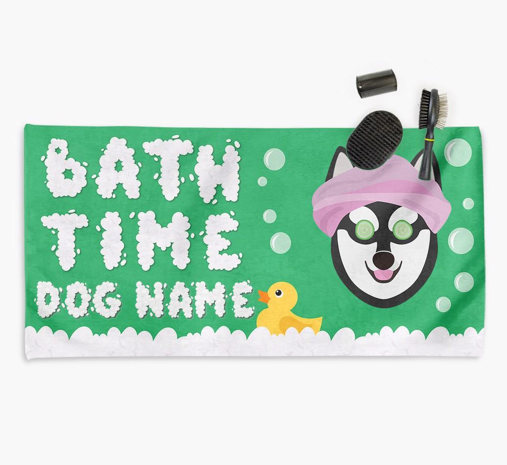 'Bubble Bath Time' Personalised Dog Towel for your {breedCommonName}