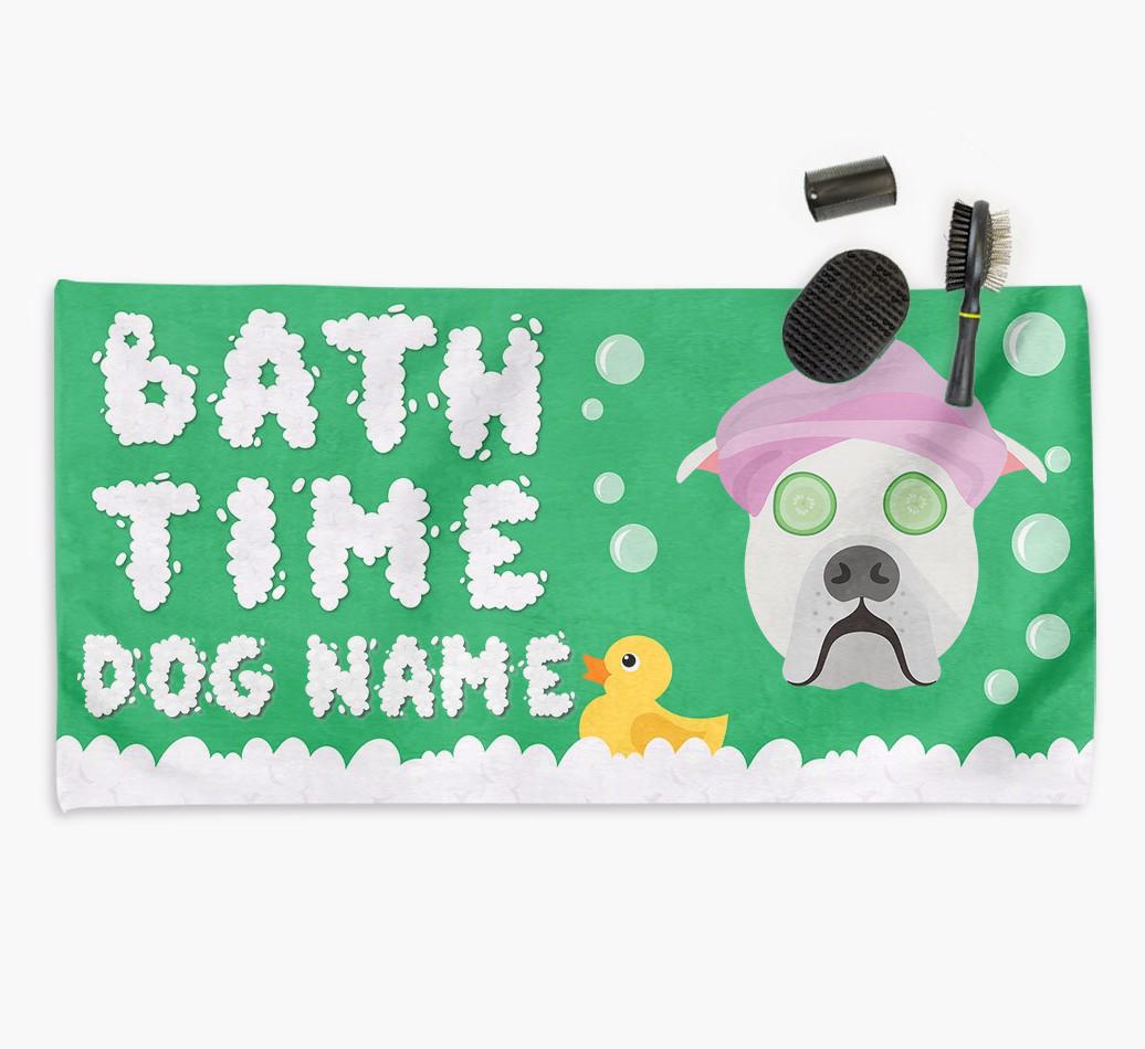'Bubble Bath Time' Personalised Dog Towel for your {breedCommonName}