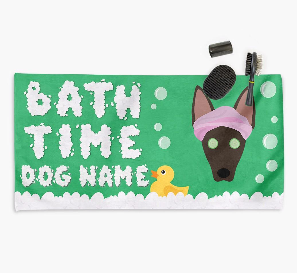 'Bubble Bath Time' Personalised Dog Towel for your {breedCommonName}