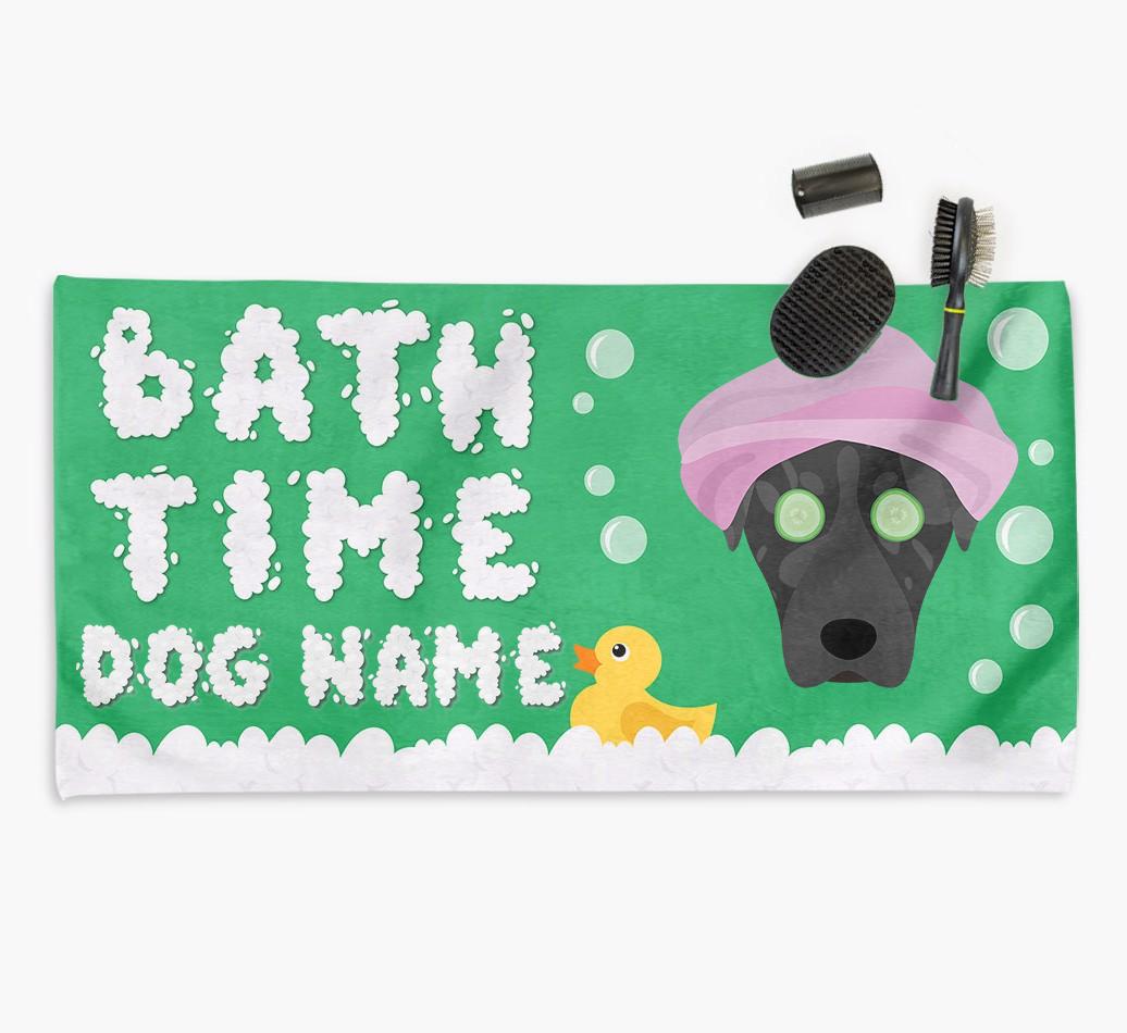 'Bubble Bath Time' Personalised Dog Towel for your {breedCommonName}