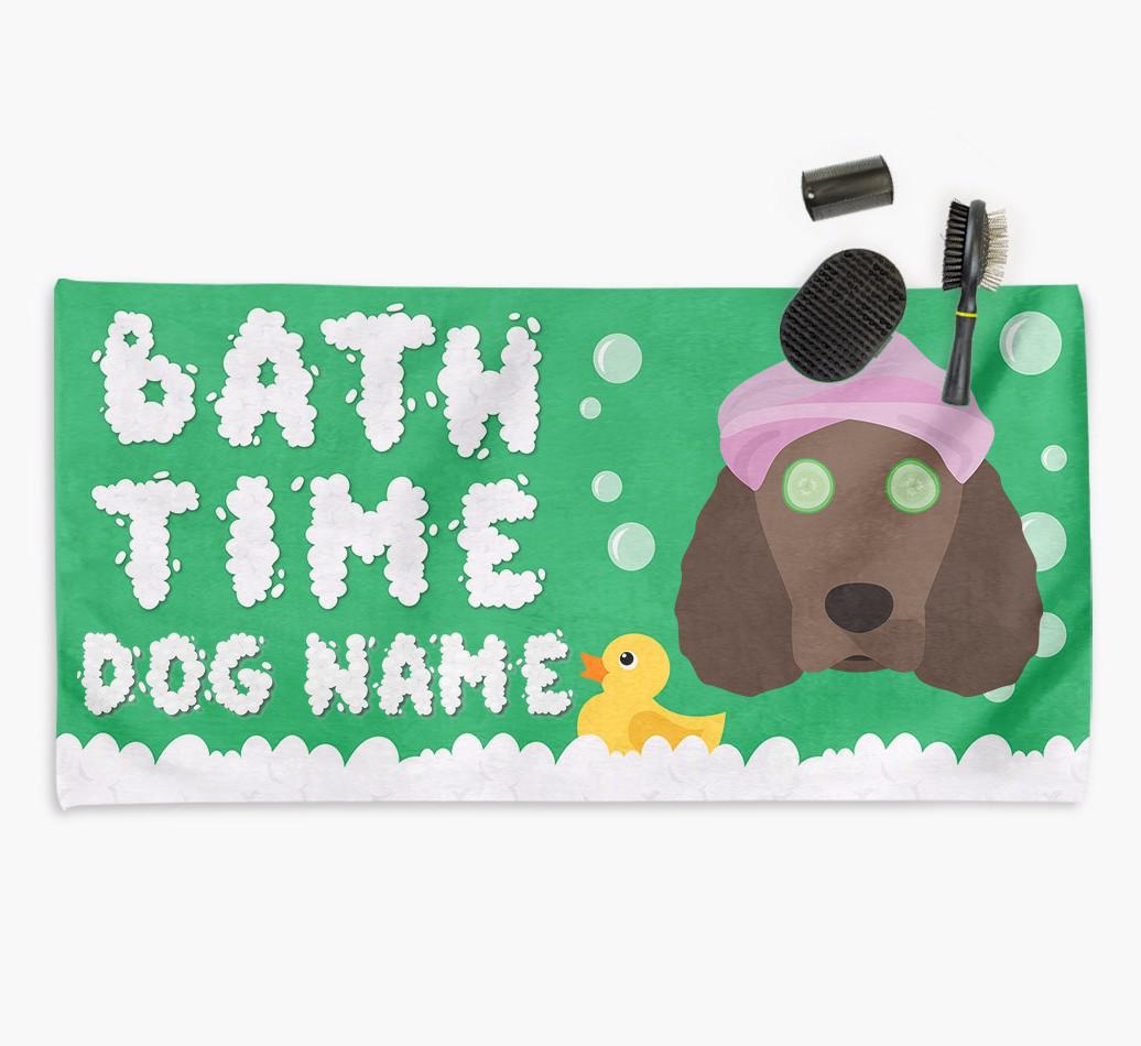 'Bubble Bath Time' Personalised Dog Towel for your {breedCommonName}