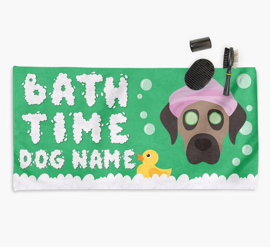 'Bubble Bath Time' Personalised Dog Towel for your {breedCommonName}