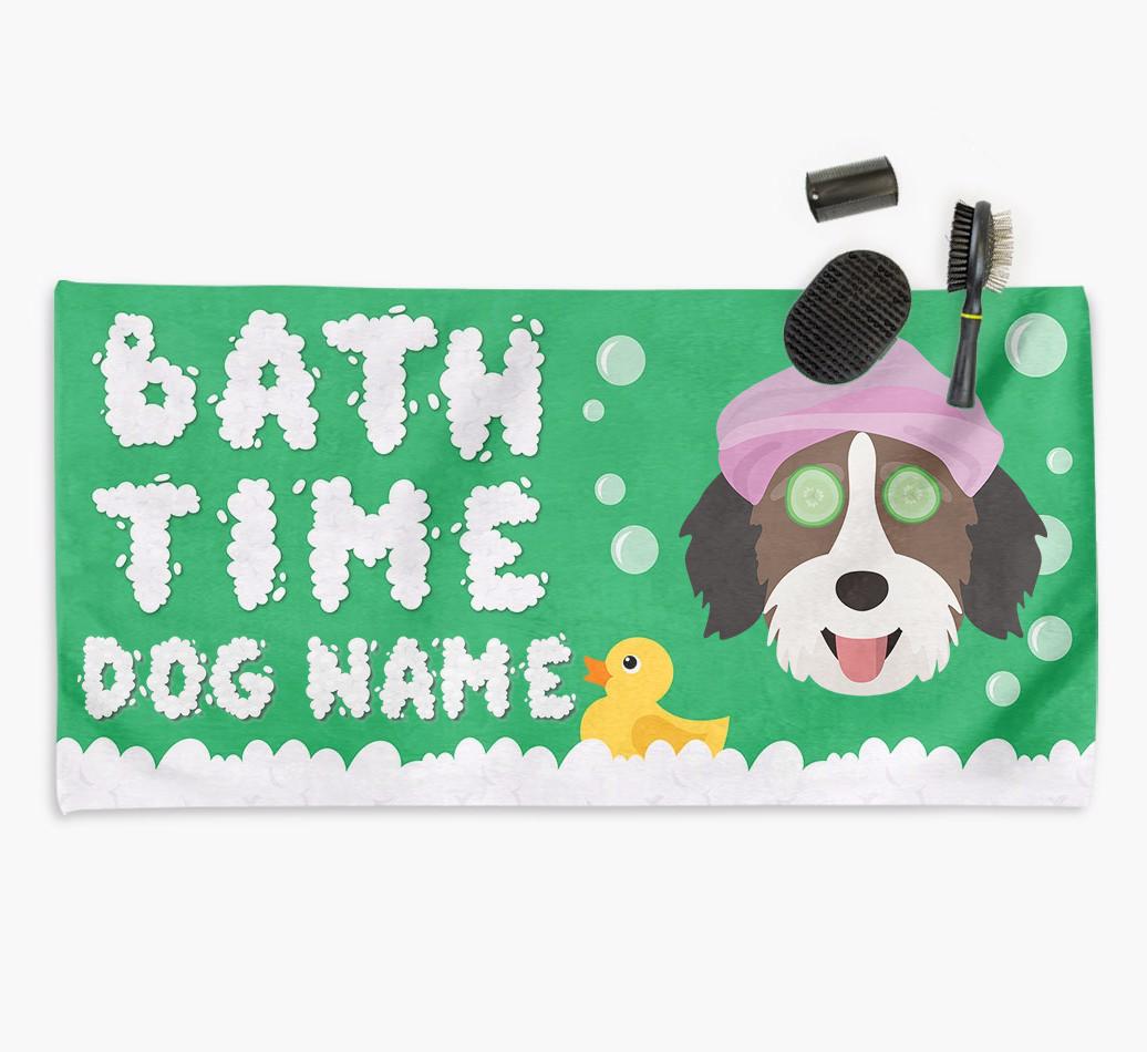 'Bubble Bath Time' Personalised Dog Towel for your {breedCommonName}