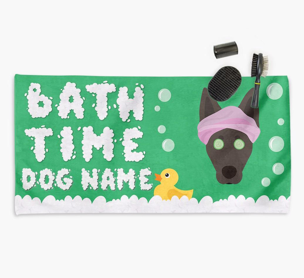 'Bubble Bath Time' Personalised Dog Towel for your {breedCommonName}