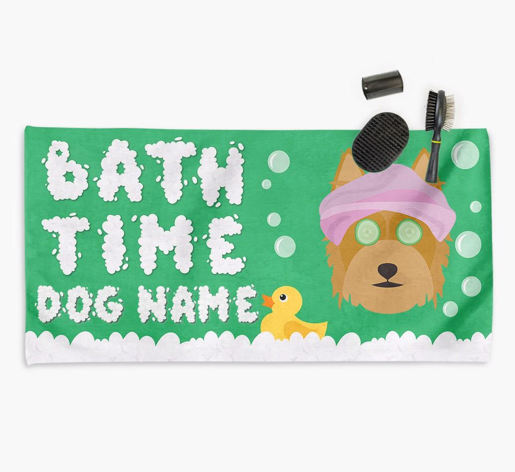 'Bubble Bath Time' Personalised Dog Towel for your {breedCommonName}