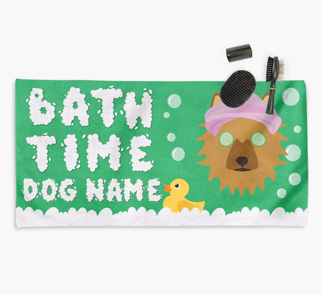 'Bubble Bath Time' Personalised Dog Towel for your {breedCommonName}