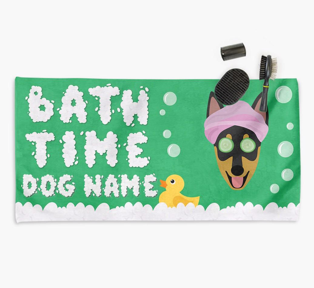 'Bubble Bath Time' Personalised Dog Towel for your {breedCommonName}