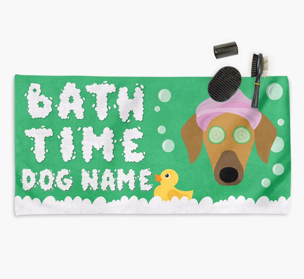 'Bubble Bath Time' Personalised Dog Towel for your {breedCommonName}