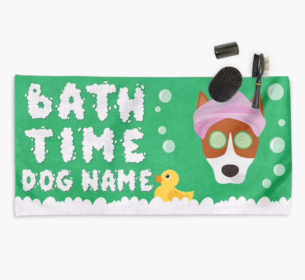 'Bubble Bath Time' Personalised Dog Towel for your {breedCommonName}