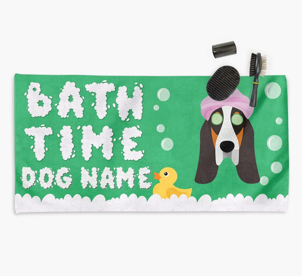 'Bubble Bath Time' Personalised Dog Towel for your {breedCommonName}