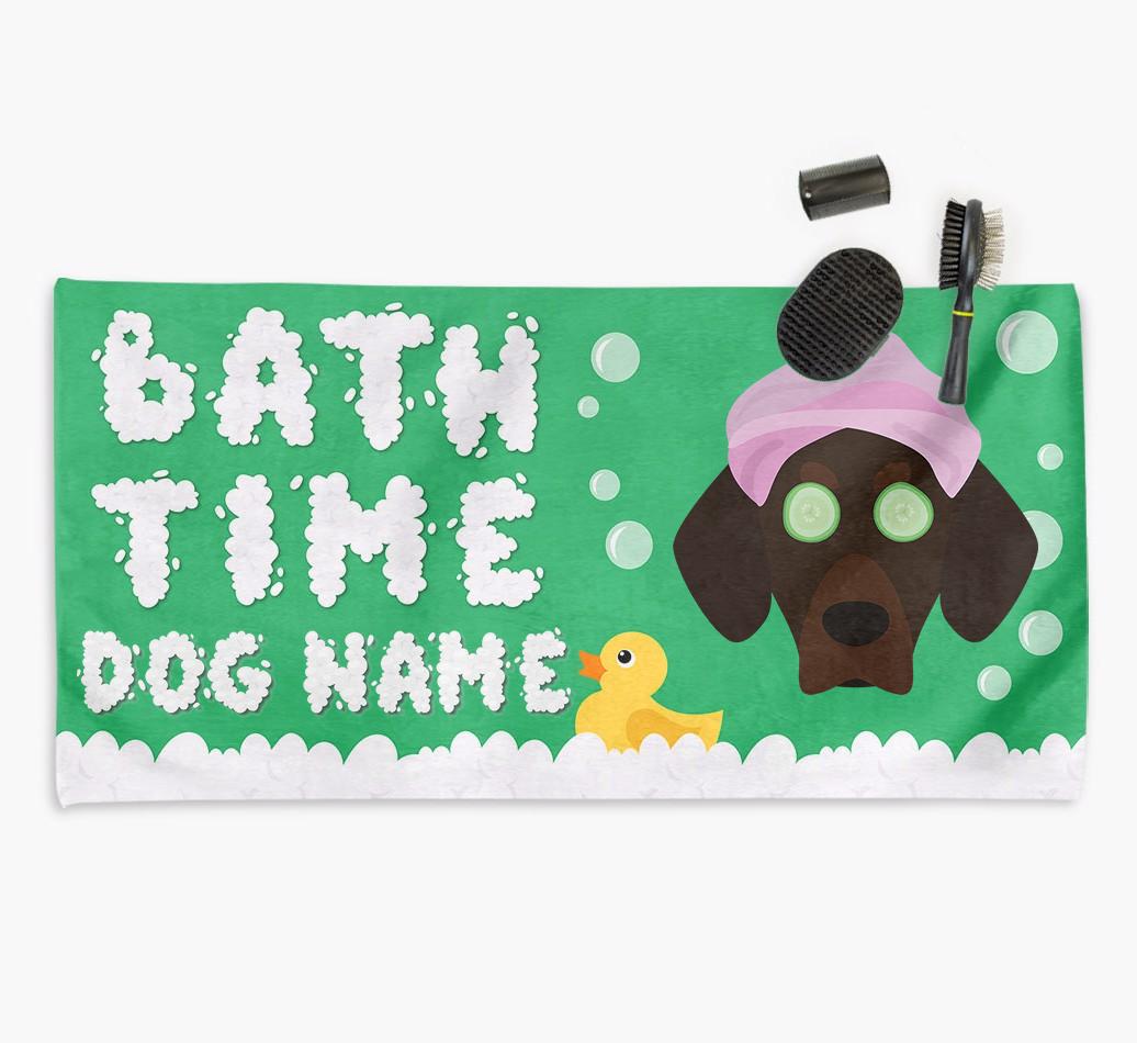'Bubble Bath Time' Personalised Dog Towel for your {breedCommonName}