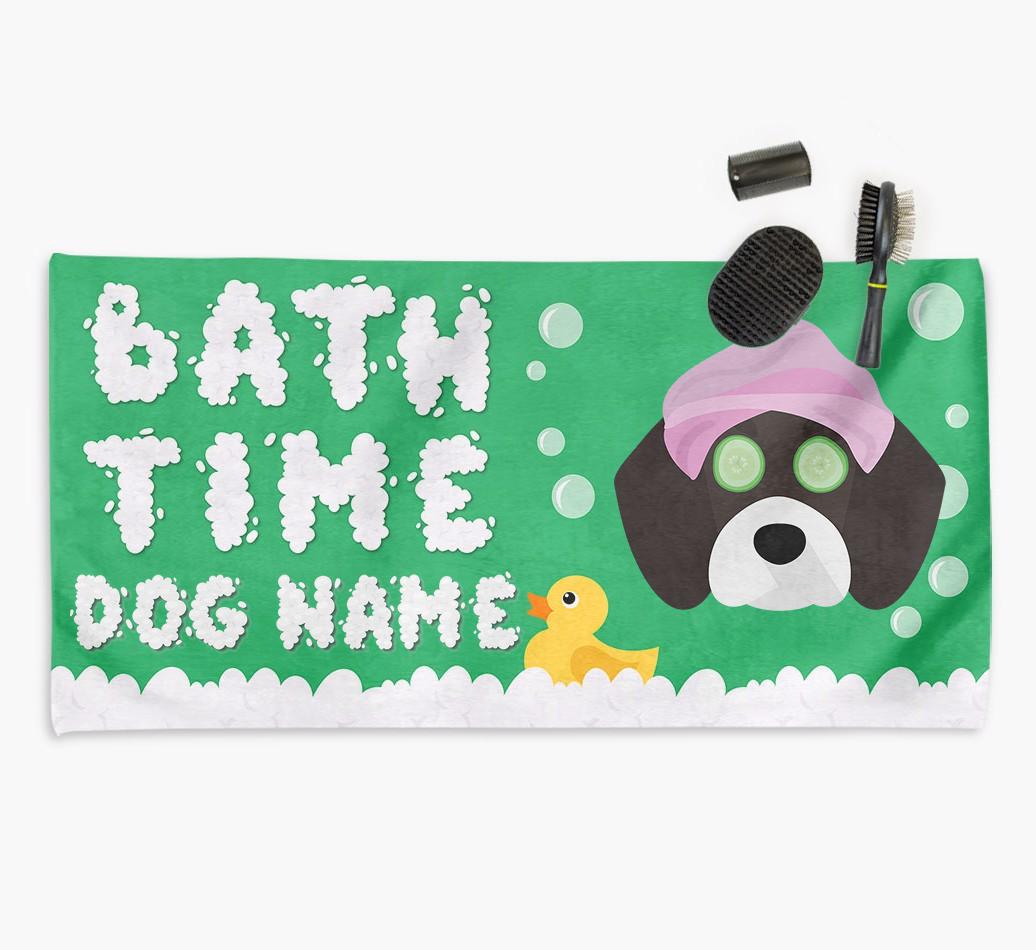 'Bubble Bath Time' Personalised Dog Towel for your {breedCommonName}