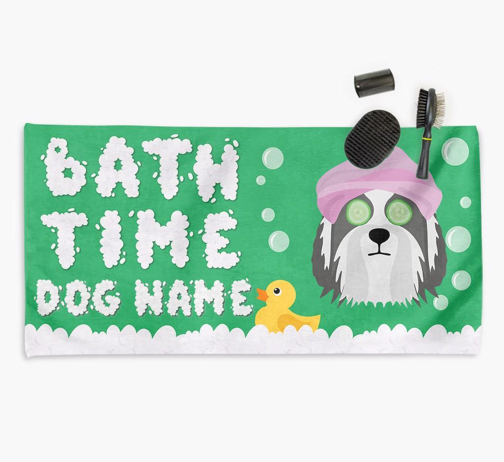 'Bubble Bath Time' Personalised Dog Towel for your {breedCommonName}