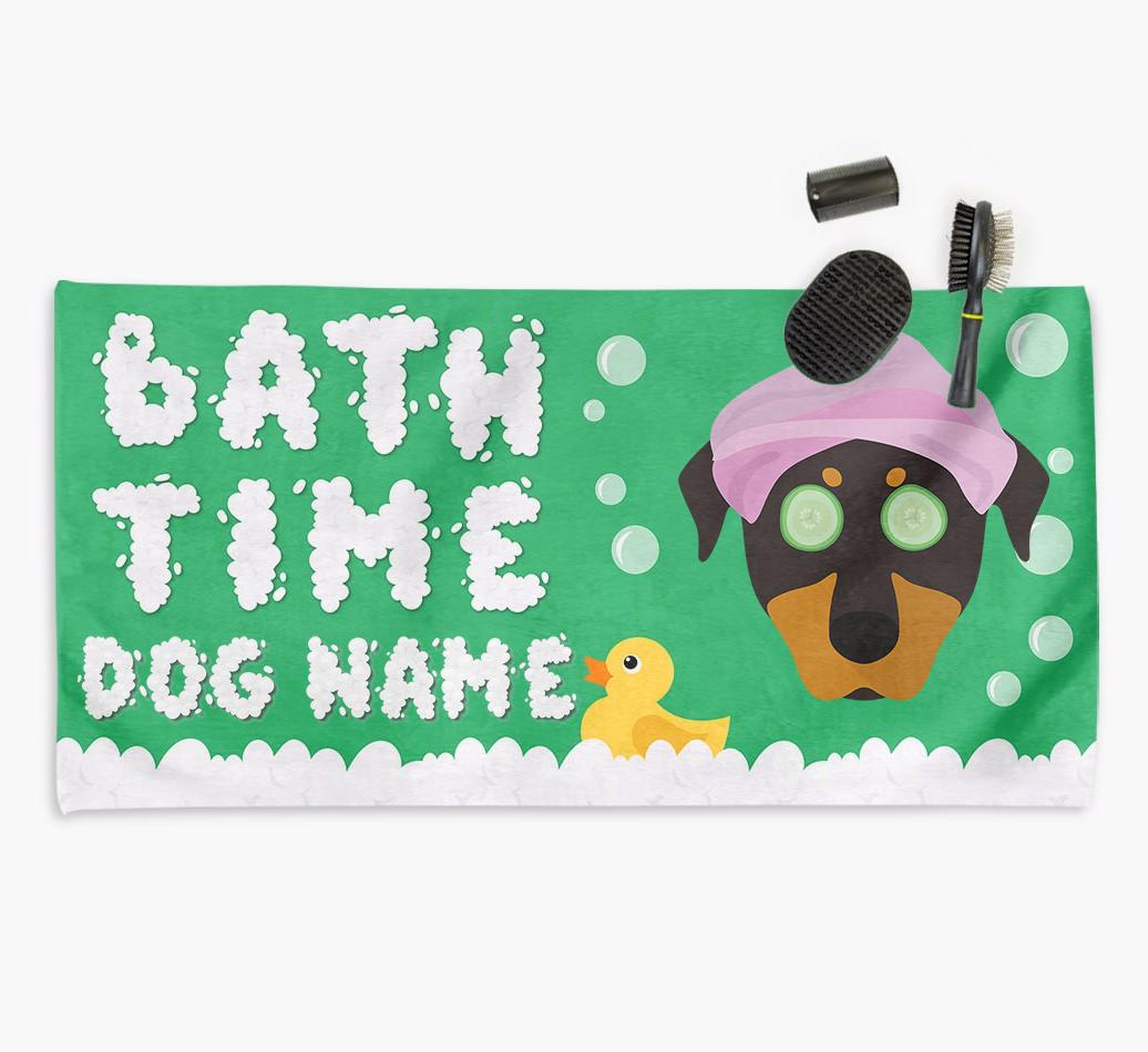 'Bubble Bath Time' Personalised Dog Towel for your {breedCommonName}
