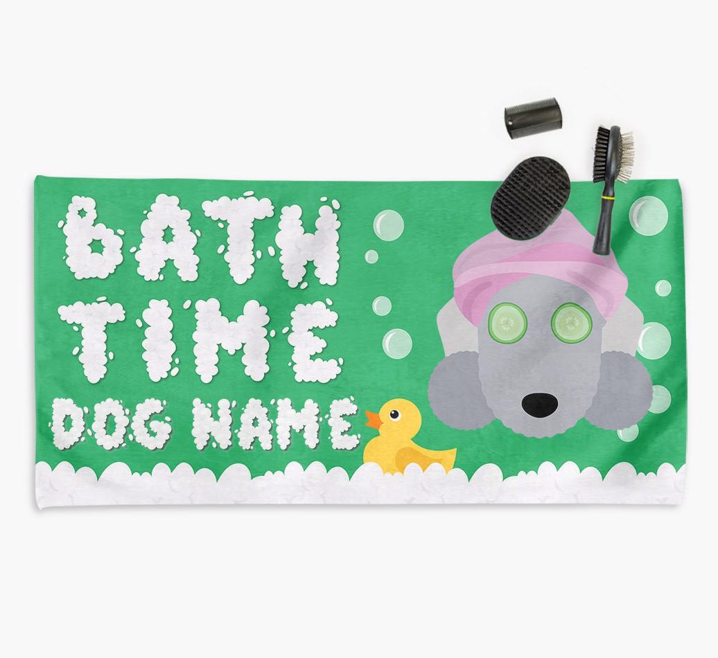 'Bubble Bath Time' Personalised Dog Towel for your {breedCommonName}