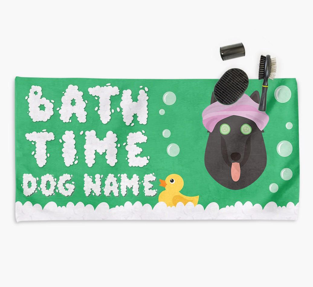'Bubble Bath Time' Personalised Dog Towel for your {breedCommonName}
