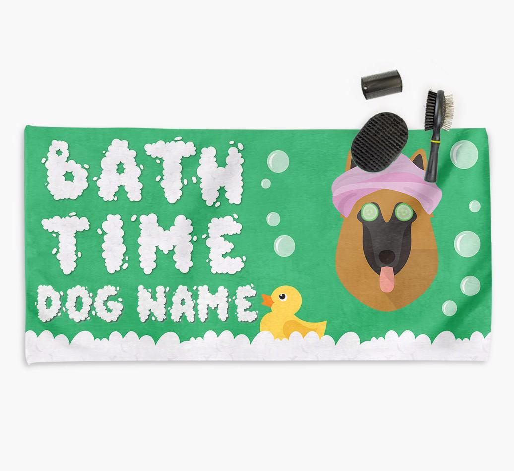 'Bubble Bath Time' Personalised Dog Towel for your {breedCommonName}