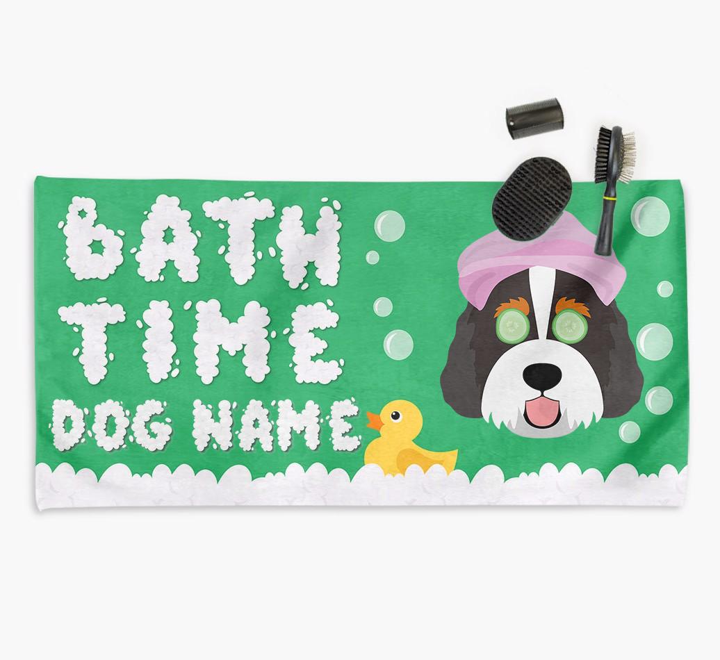 'Bubble Bath Time' Personalised Dog Towel for your {breedCommonName}