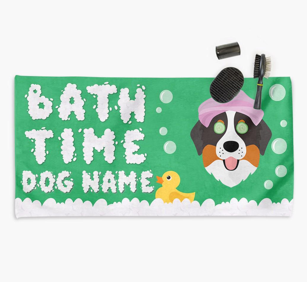 'Bubble Bath Time' Personalised Dog Towel for your {breedCommonName}