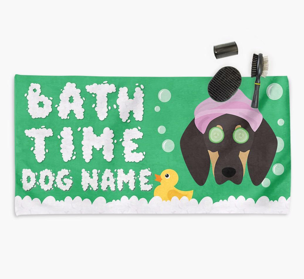 'Bubble Bath Time' Personalised Dog Towel for your {breedCommonName}
