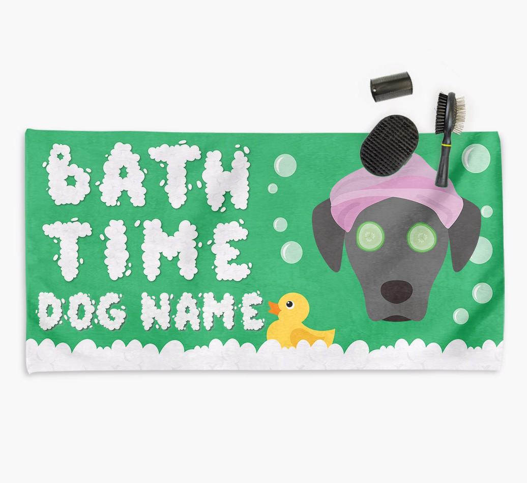 'Bubble Bath Time' Personalised Dog Towel for your {breedCommonName}
