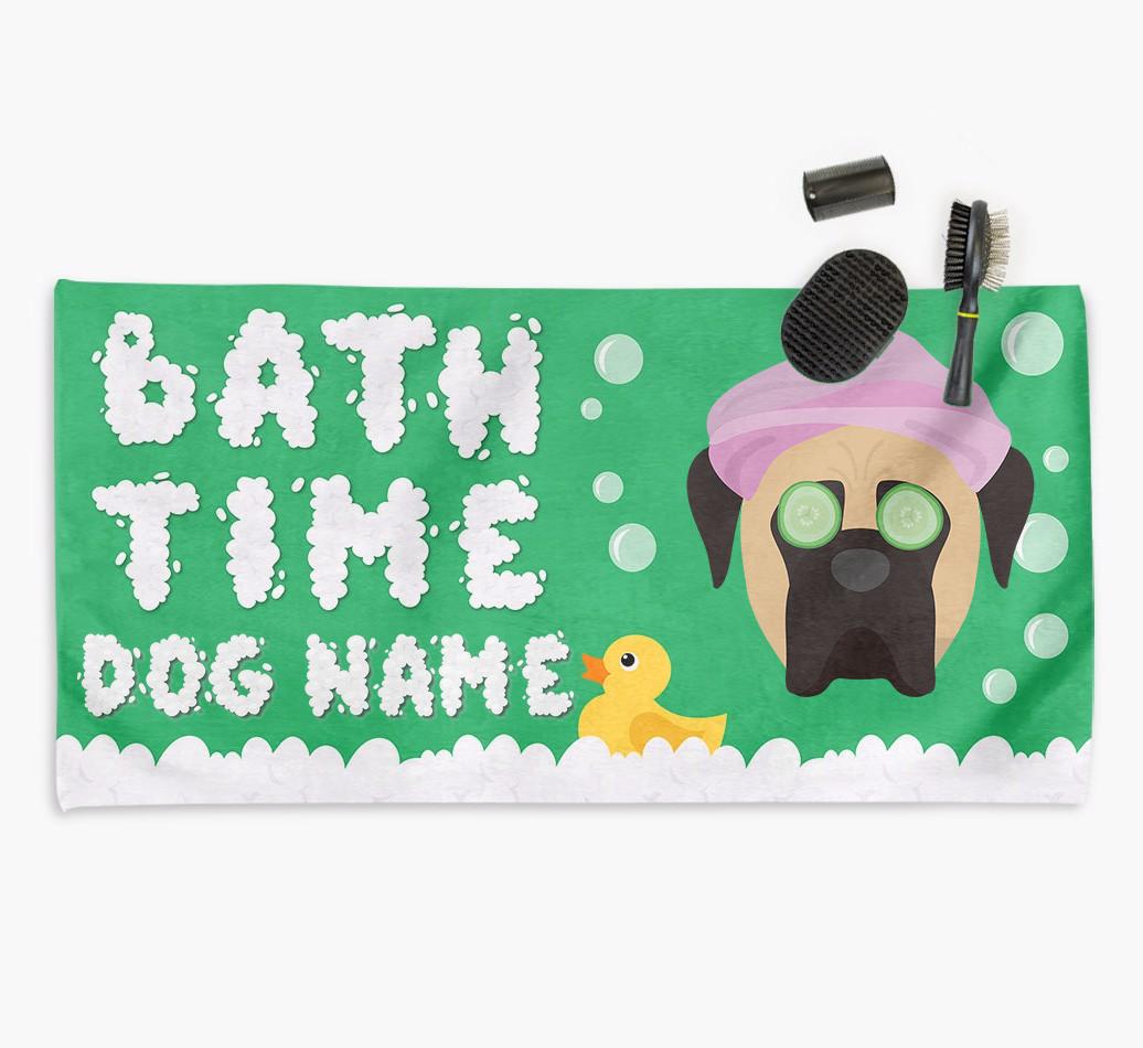 'Bubble Bath Time' Personalised Dog Towel for your {breedCommonName}