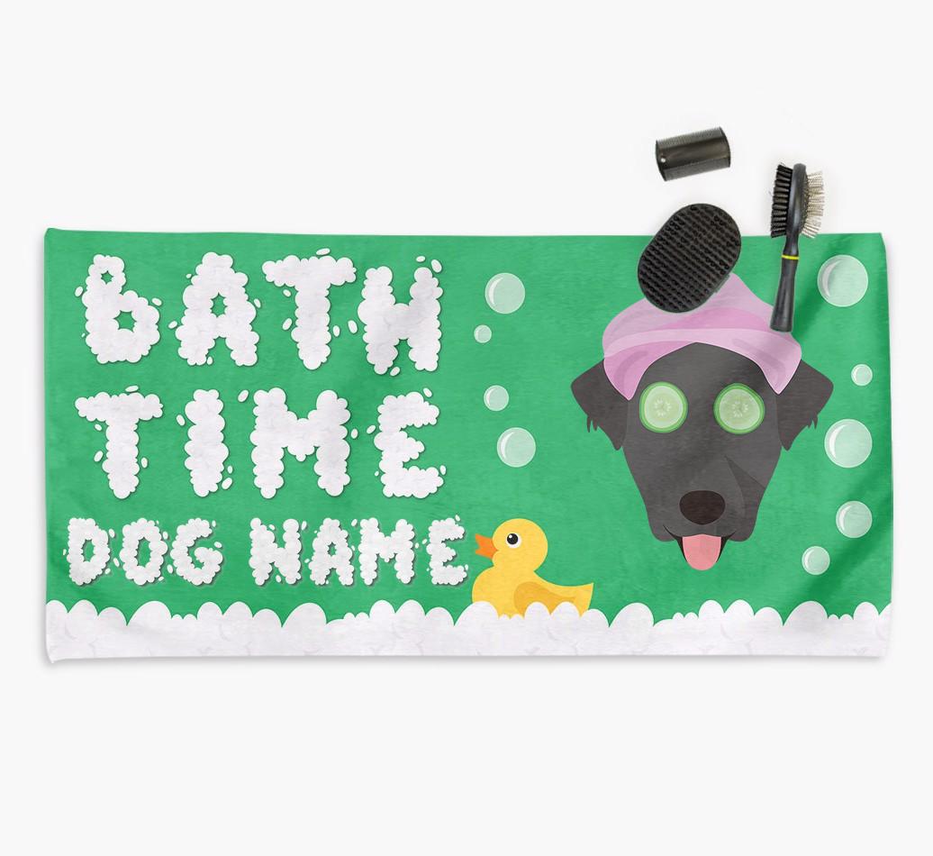 'Bubble Bath Time' Personalised Dog Towel for your {breedCommonName}