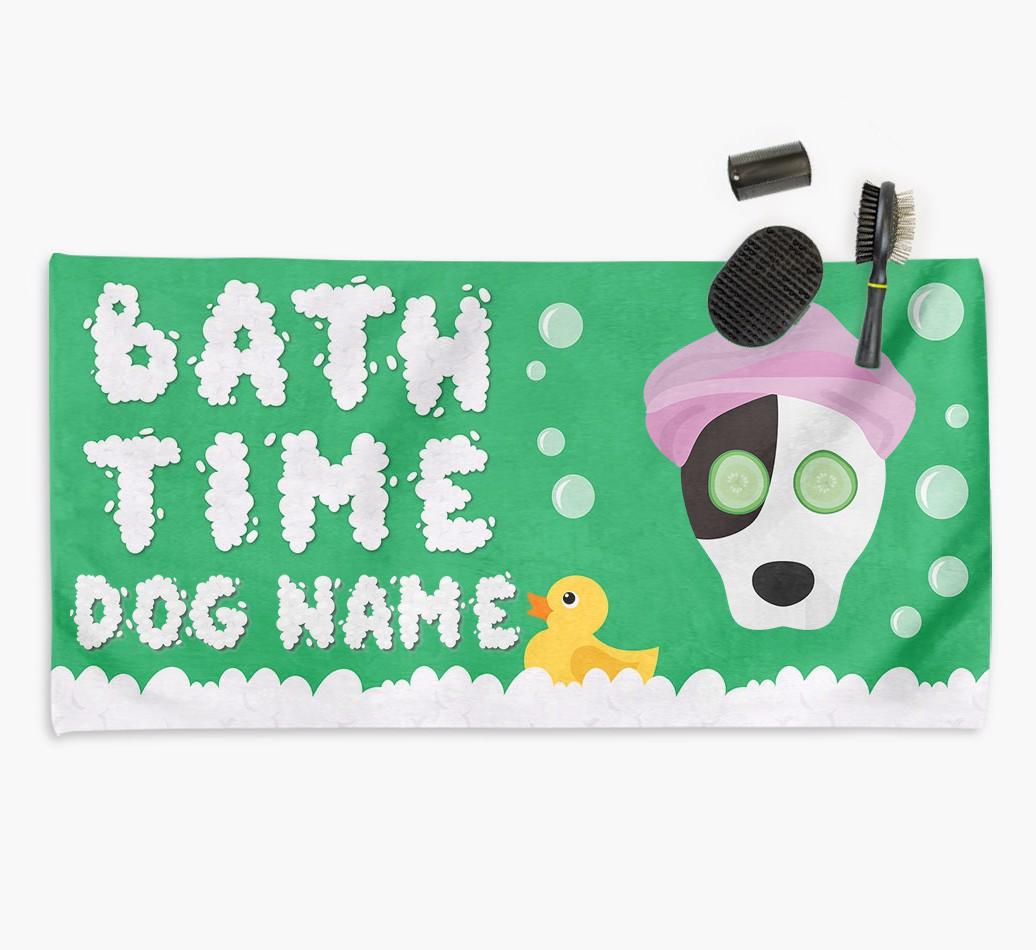 'Bubble Bath Time' Personalised Dog Towel for your {breedCommonName}