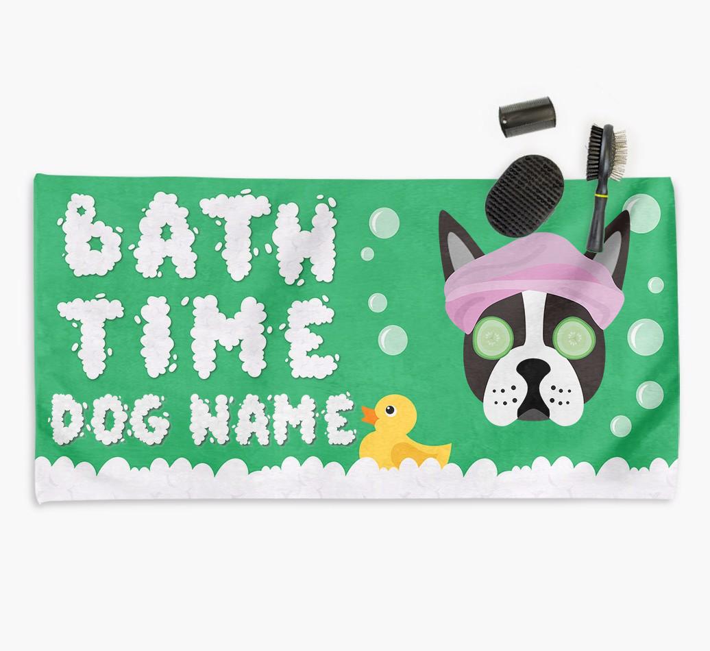 'Bubble Bath Time' Personalised Dog Towel for your {breedCommonName}