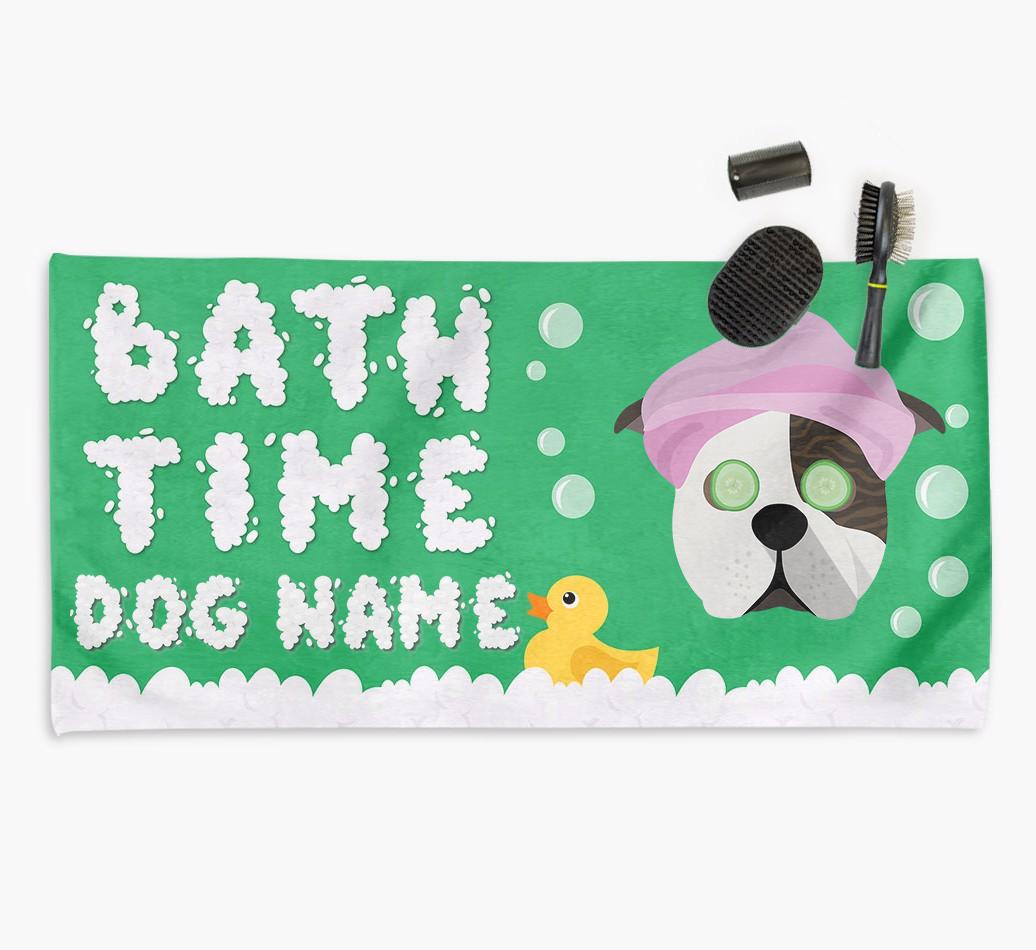 'Bubble Bath Time' Personalised Dog Towel for your {breedCommonName}