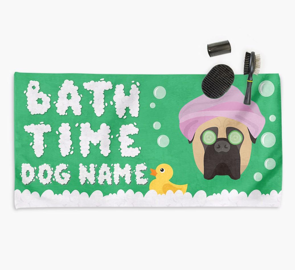'Bubble Bath Time' Personalised Dog Towel for your {breedCommonName}
