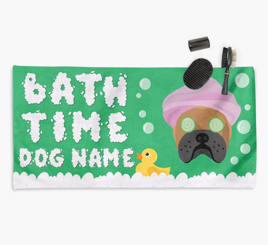 'Bubble Bath Time' Personalised Dog Towel for your {breedCommonName}