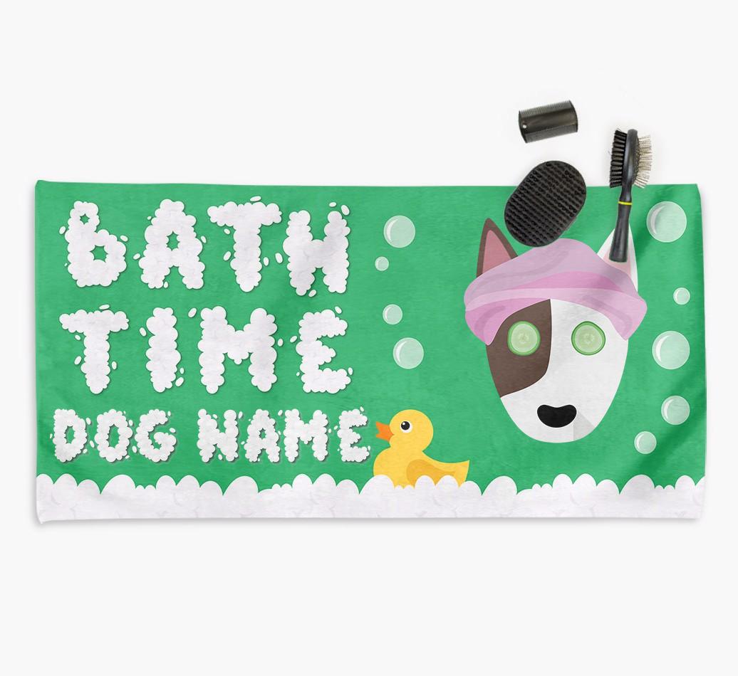 'Bubble Bath Time' Personalised Dog Towel for your {breedCommonName}