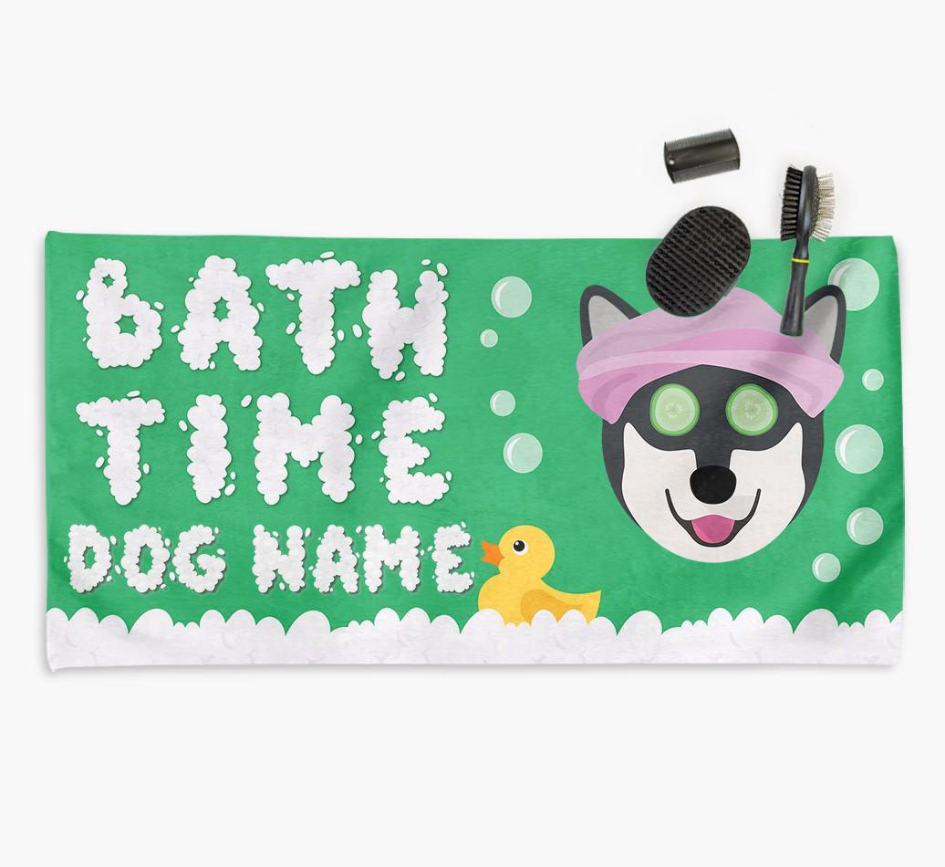 'Bubble Bath Time' Personalised Dog Towel for your {breedCommonName}