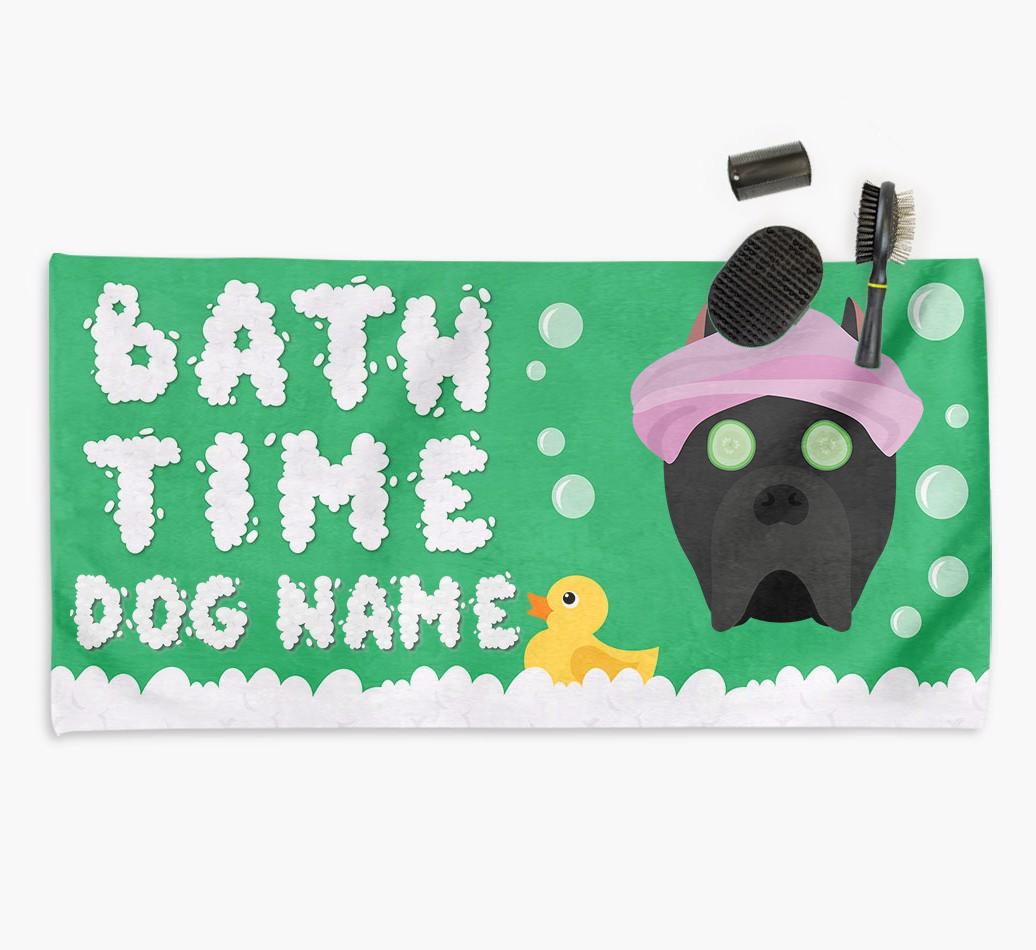 'Bubble Bath Time' Personalised Dog Towel for your {breedCommonName}