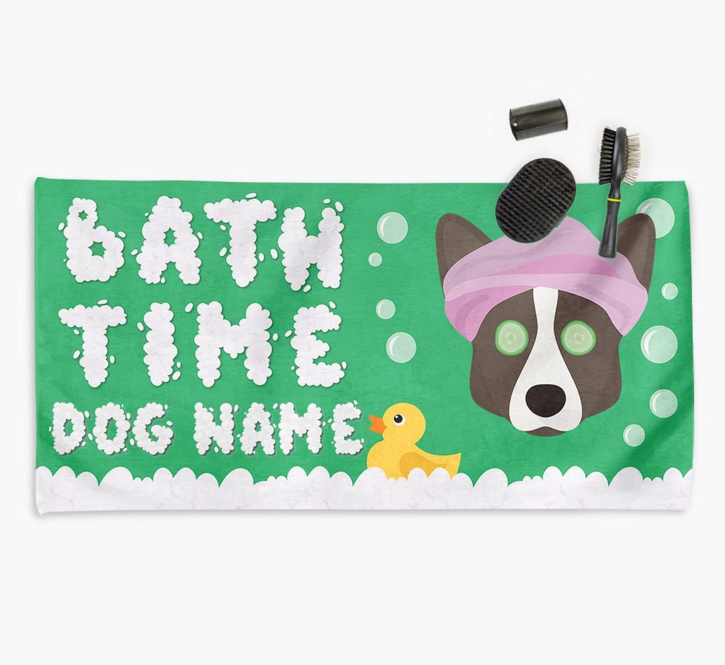 'Bubble Bath Time' Personalised Dog Towel for your {breedCommonName}