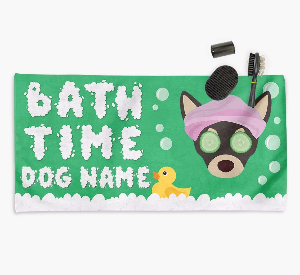 'Bubble Bath Time' Personalised Dog Towel for your {breedCommonName}
