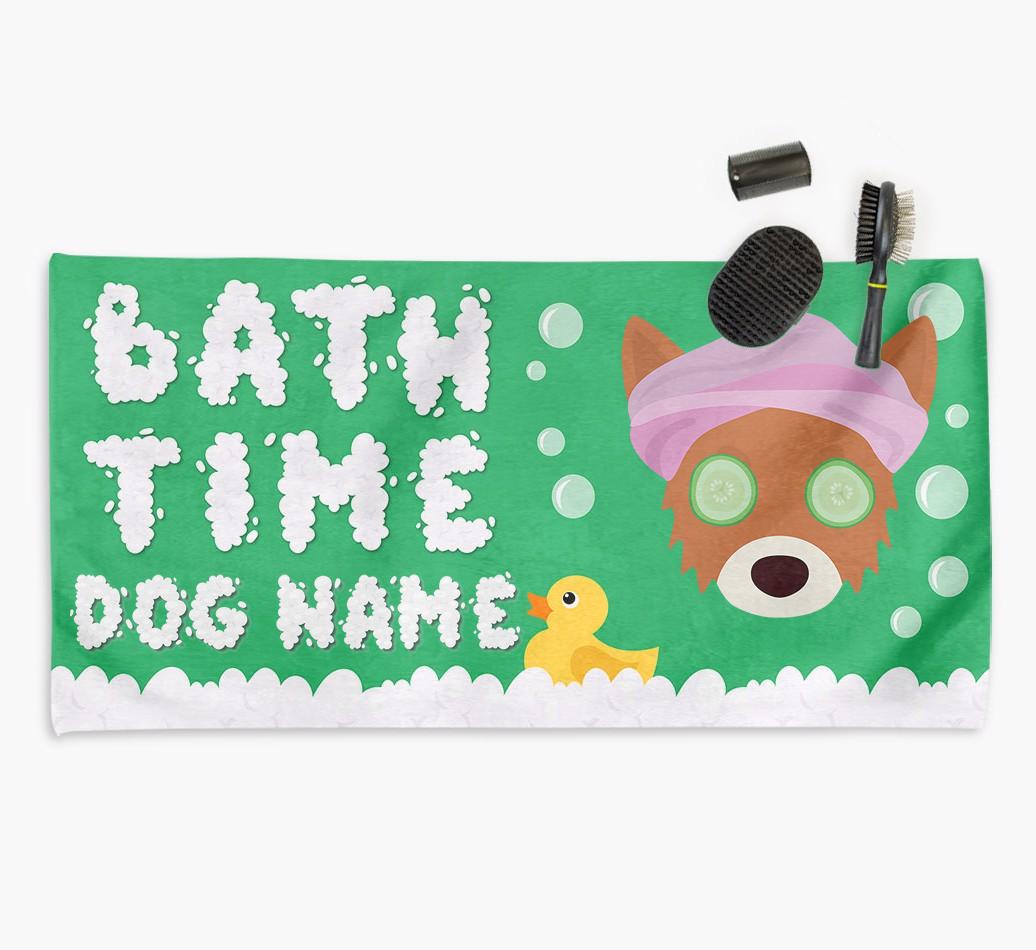 'Bubble Bath Time' Personalised Dog Towel for your {breedCommonName}