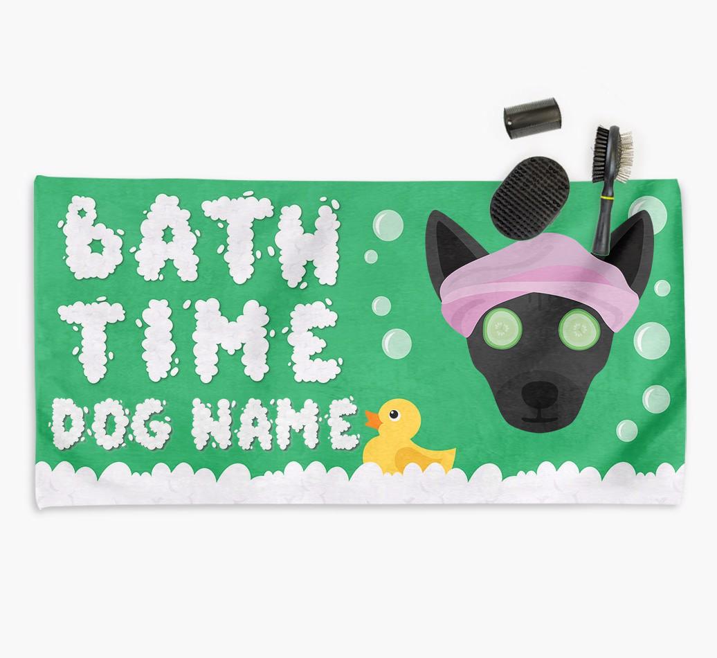 'Bubble Bath Time' Personalised Dog Towel for your {breedCommonName}
