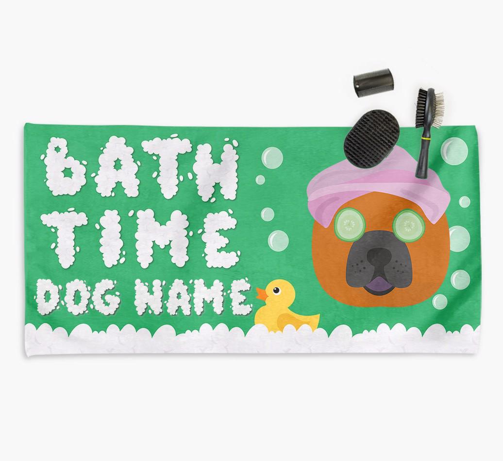 'Bubble Bath Time' Personalised Dog Towel for your {breedCommonName}