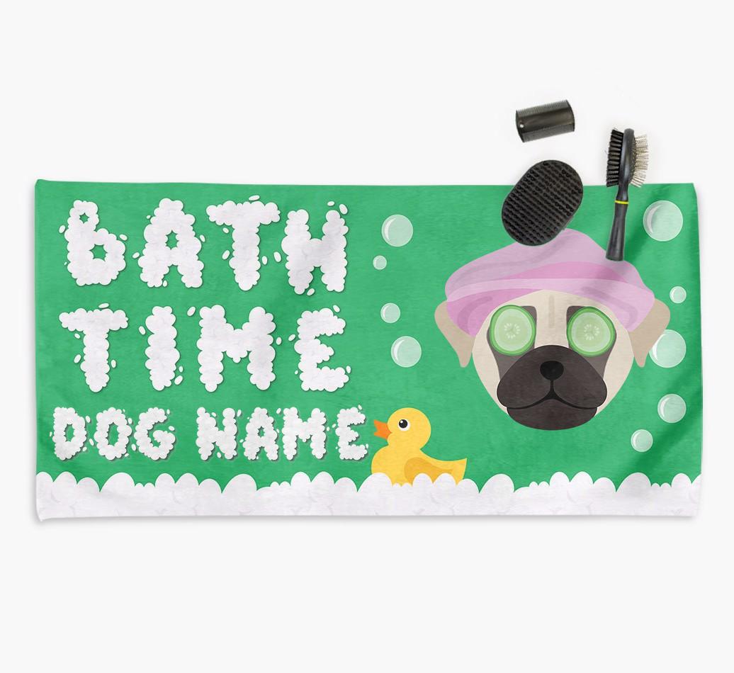 'Bubble Bath Time' Personalised Dog Towel for your {breedCommonName}