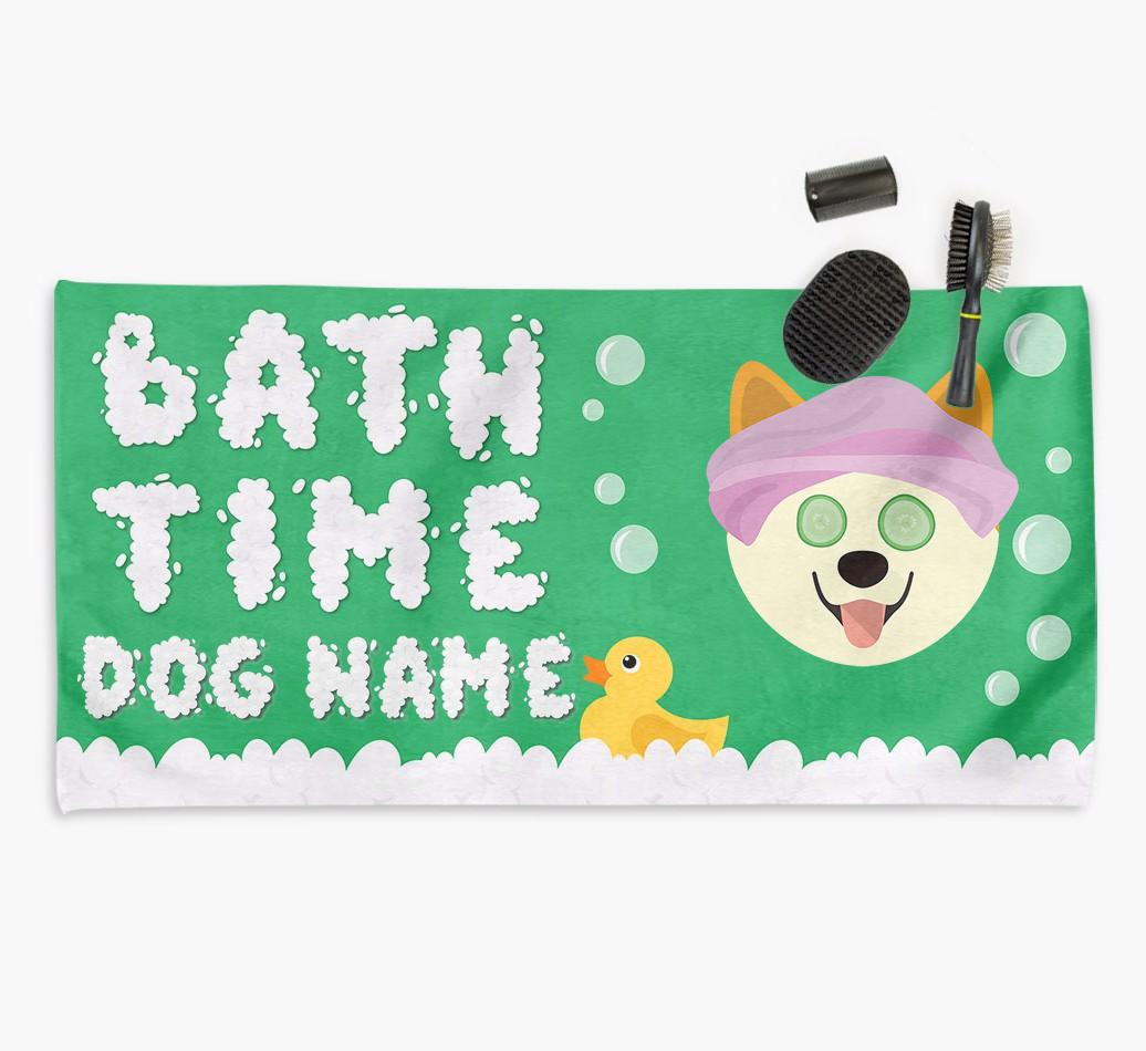 'Bubble Bath Time' Personalised Dog Towel for your {breedCommonName}