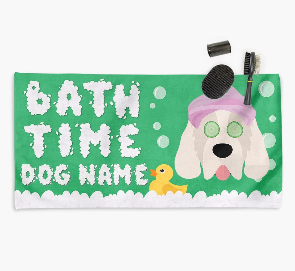 'Bubble Bath Time' Personalised Dog Towel for your {breedCommonName}