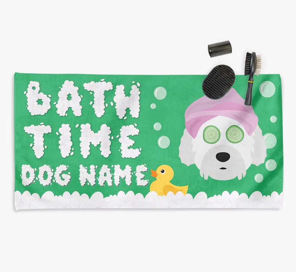 'Bubble Bath Time' Personalised Dog Towel for your {breedCommonName}
