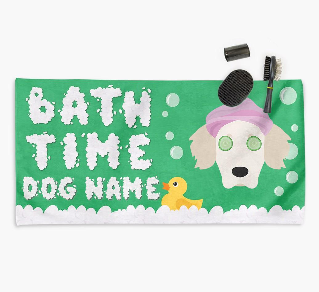 'Bubble Bath Time' Personalised Dog Towel for your {breedCommonName}