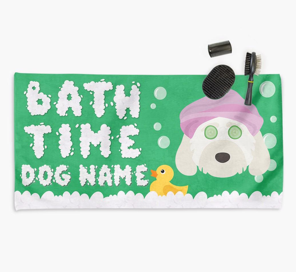 'Bubble Bath Time' Personalised Dog Towel for your {breedCommonName}