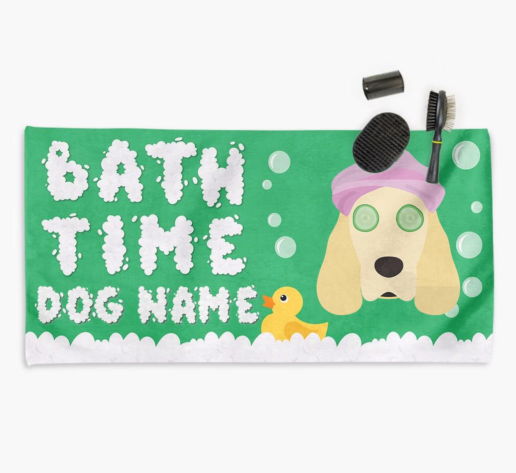 'Bubble Bath Time' Personalised Dog Towel for your {breedCommonName}