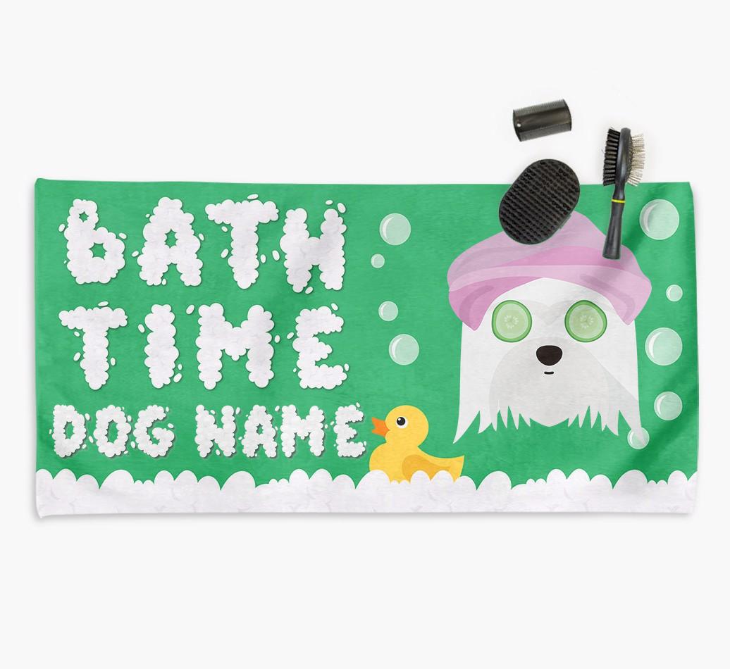 'Bubble Bath Time' Personalised Dog Towel for your {breedCommonName}