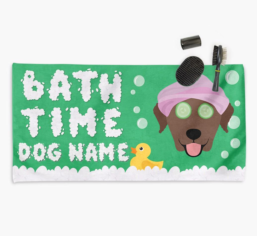 'Bubble Bath Time' Personalised Dog Towel for your {breedCommonName}