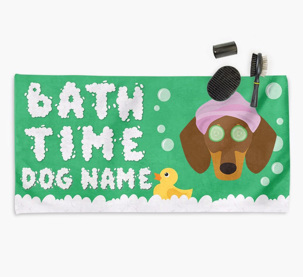 'Bubble Bath Time' Personalised Dog Towel for your {breedCommonName}